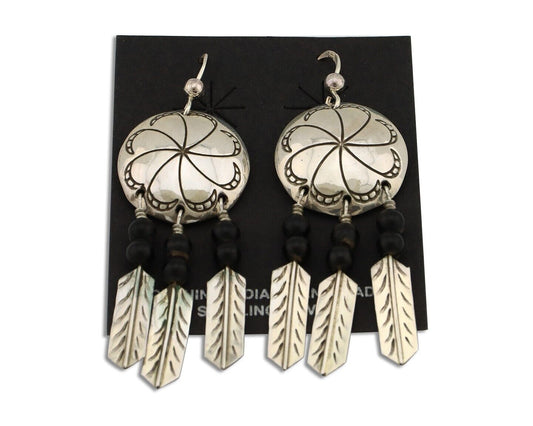 Navajo Earrings 925 Silver Natural Black Onyx Artist Signed T C.80's