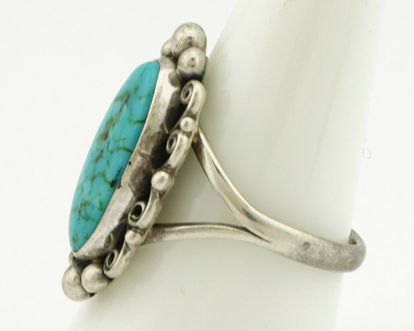 Navajo Ring .925 Silver Spiderweb Turquoise Native American Artist C.80's