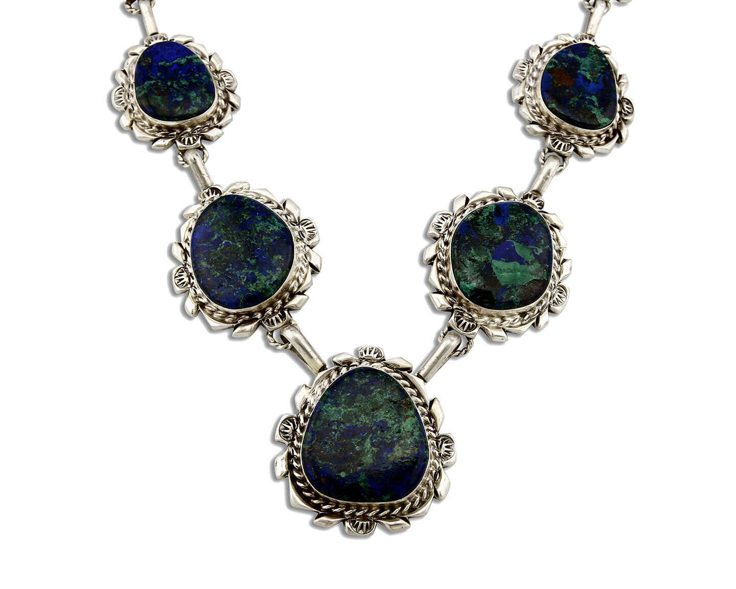 Navajo Azurite Necklace .925 Silver Signed Artist Billie Eagle C.80's