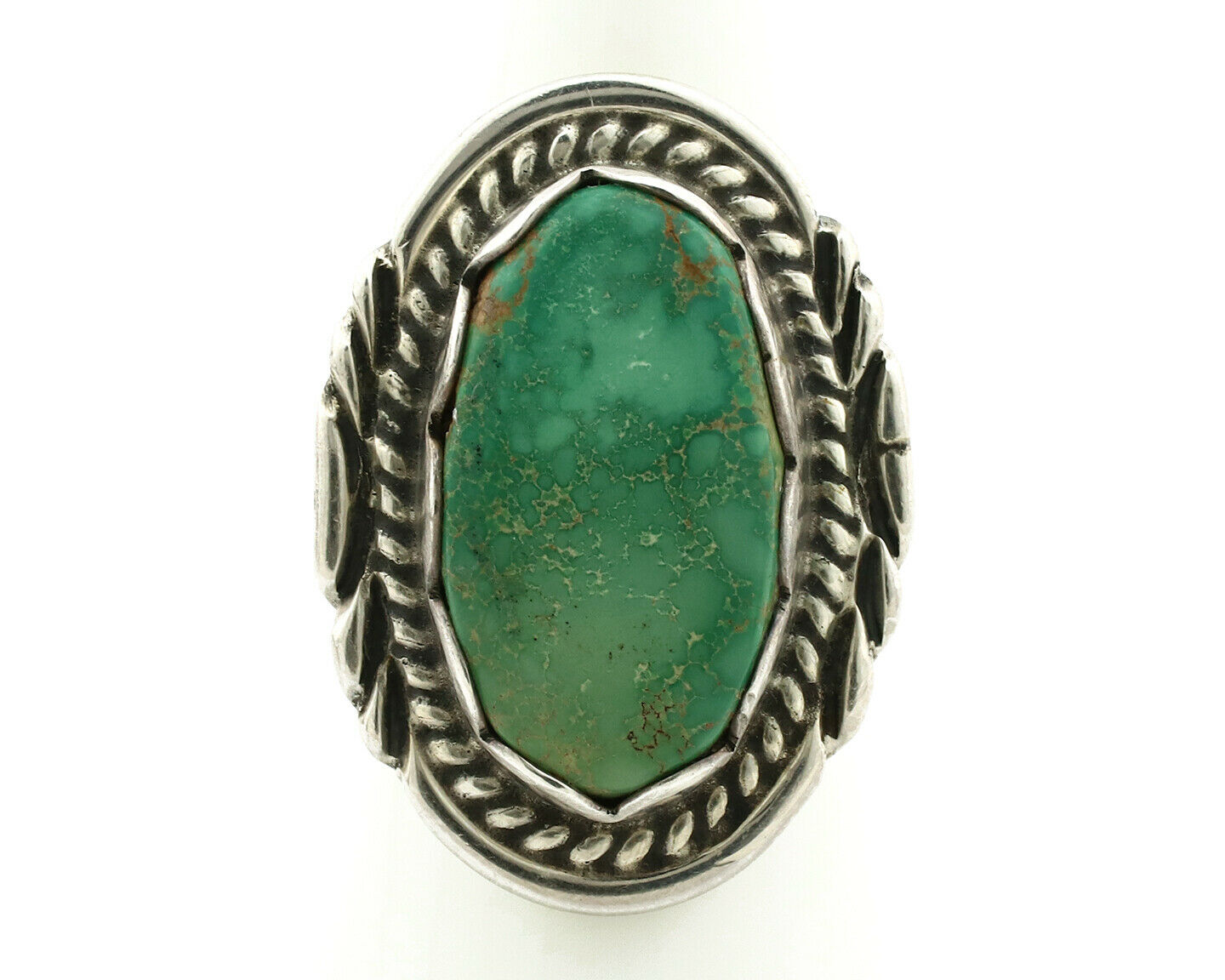 Navajo Ring .925 Silver Natural Uncolored Green Turquoise Signed Apache C.80's