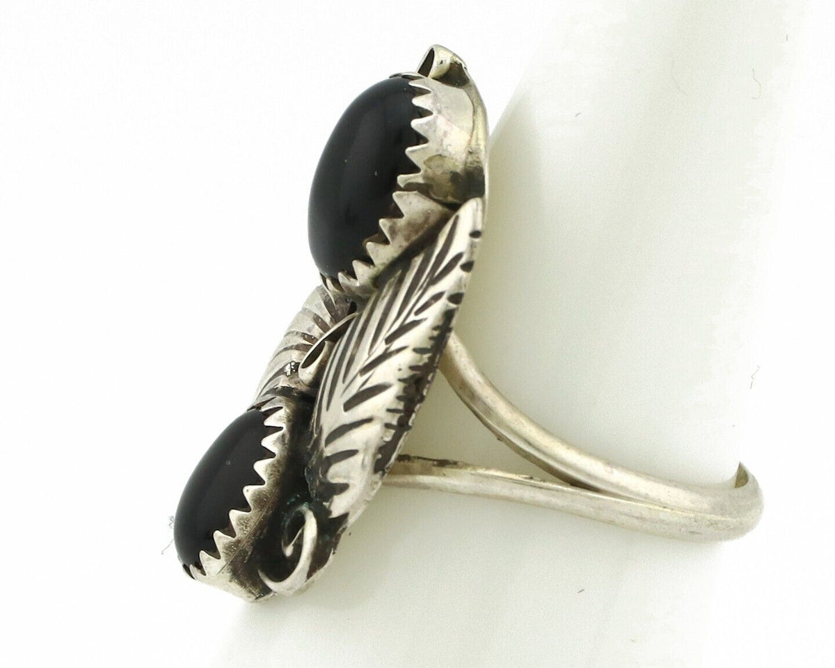 Navajo Ring 925 Silver Natural Mined Onyx Artist Signed T Thomas C.80's