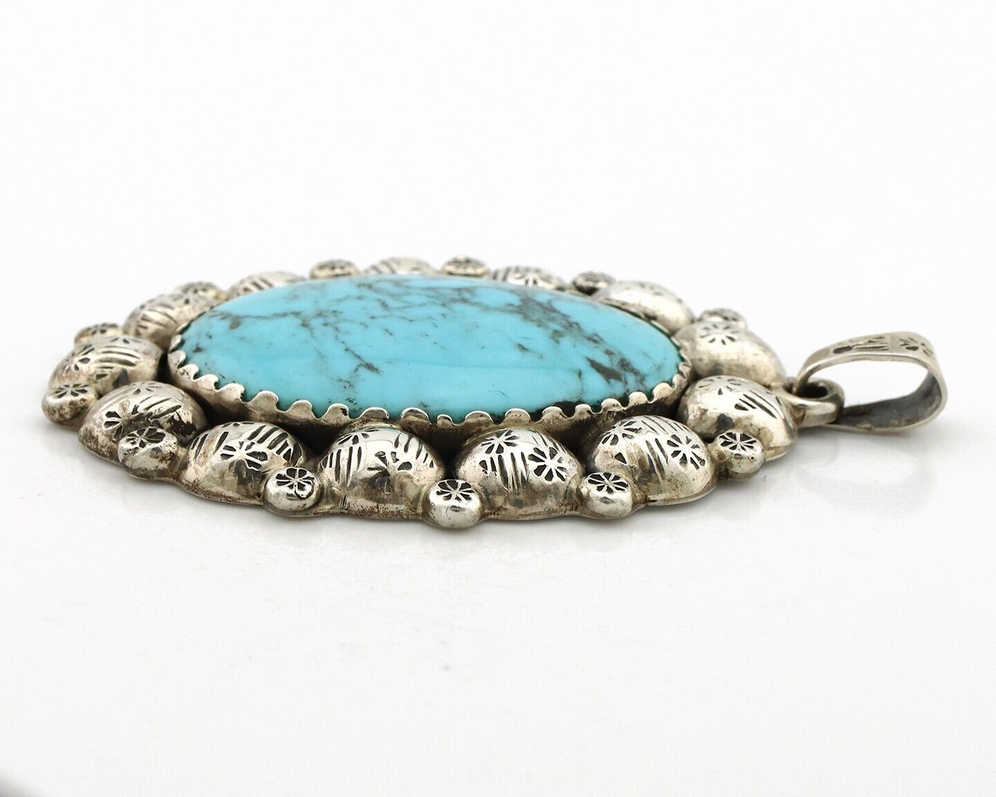 Navajo Necklace 925 Silver Blue Turquoise Artist Signed M & Cat C.80's