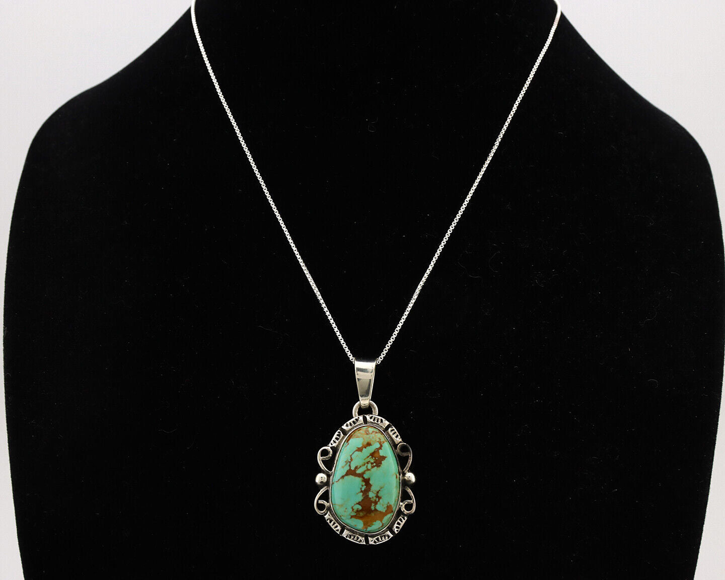 Navajo Necklace .925 Silver Kingman Turquoise Native American Signed C.1980's