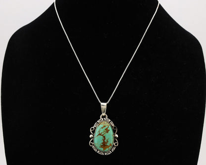 Navajo Necklace .925 Silver Kingman Turquoise Native American Signed C.1980's