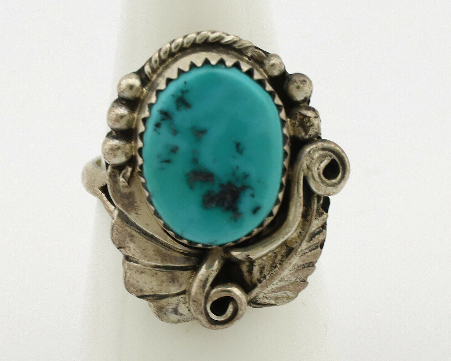 Navajo Ring .925 Silver Sleeping Beauty Turquoise Native American Artist C.80's