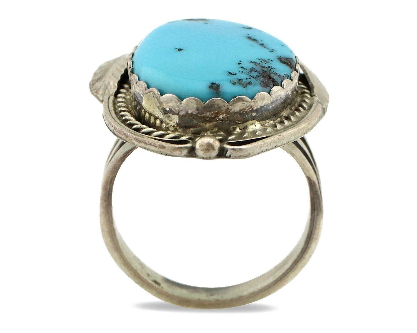 Navajo Ring 925 Silver Natural Blue Turquoise Artist Signed Justin Morris C.80's