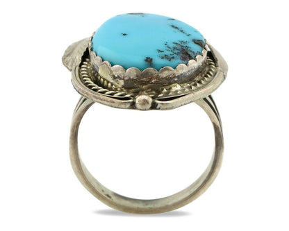 Navajo Ring 925 Silver Natural Blue Turquoise Artist Signed Justin Morris C.80's