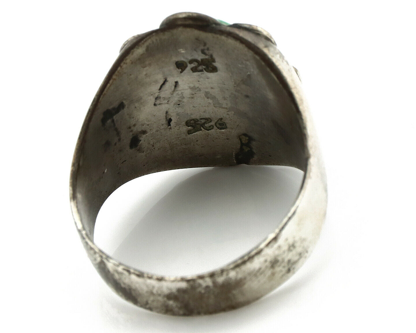 Navajo Ring .925 Silver Green Turquoise Native American Artist C.80's