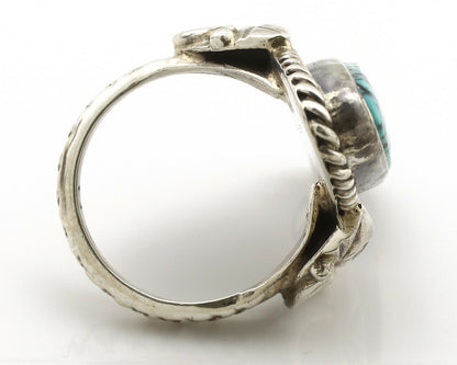 Navajo Ring .925 Silver Blue Spiderweb Turquoise Signed Fred Guerrero C.1980's