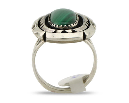 Navajo Ring .925 Silver Malachite Hand Stamped Signed William Denetdale C.80's