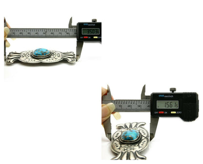 Navajo Handmade Turquoise Pin .925 Sterling Silver Signed Artist PJ Begay C.80's