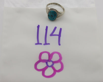 Zuni Ring .925 Silver Natural Blue Turquoise Native American Artist C.1980's
