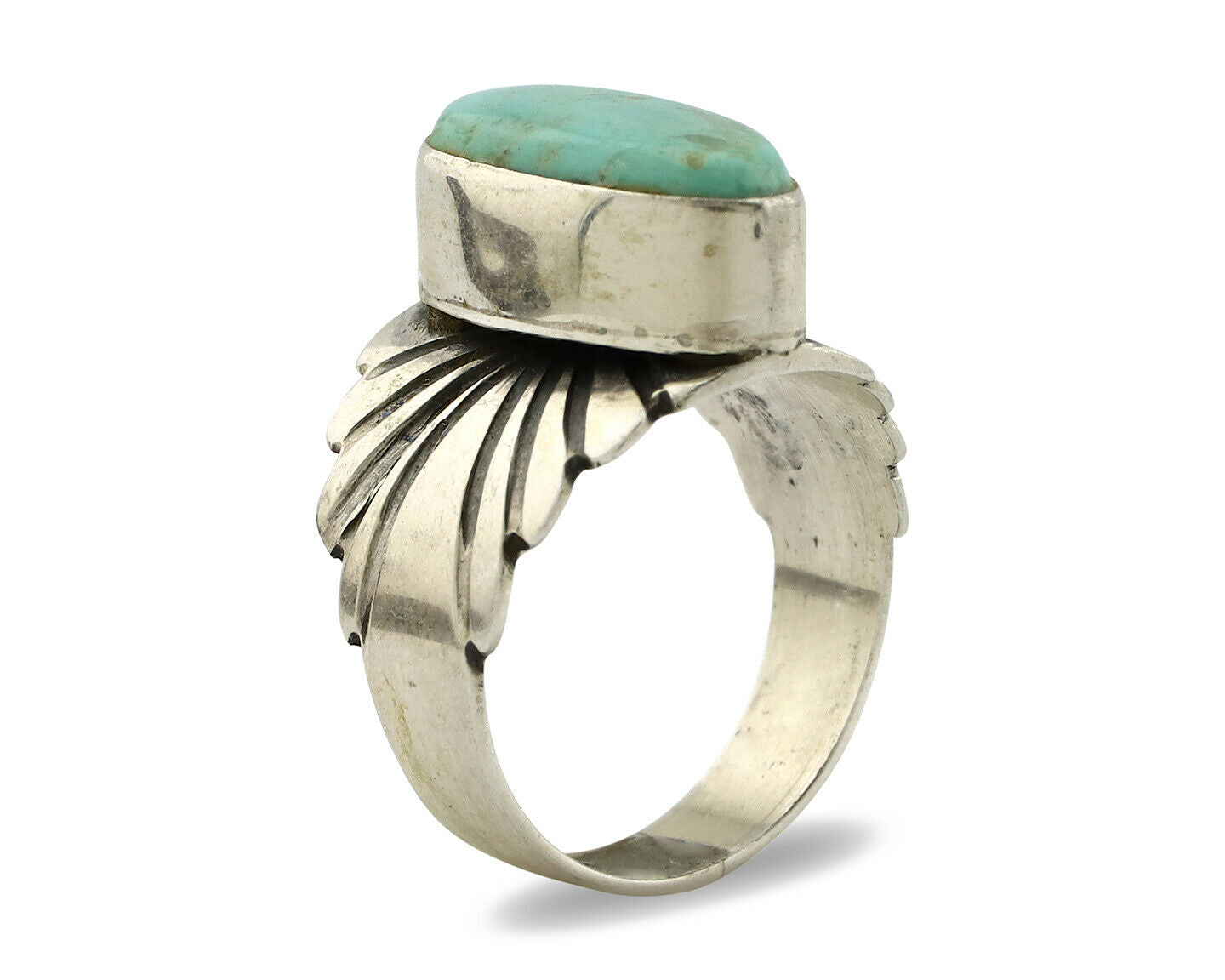 Navajo Ring .925 Silver Kingman Turquoise Artist Signed Apache C.80's