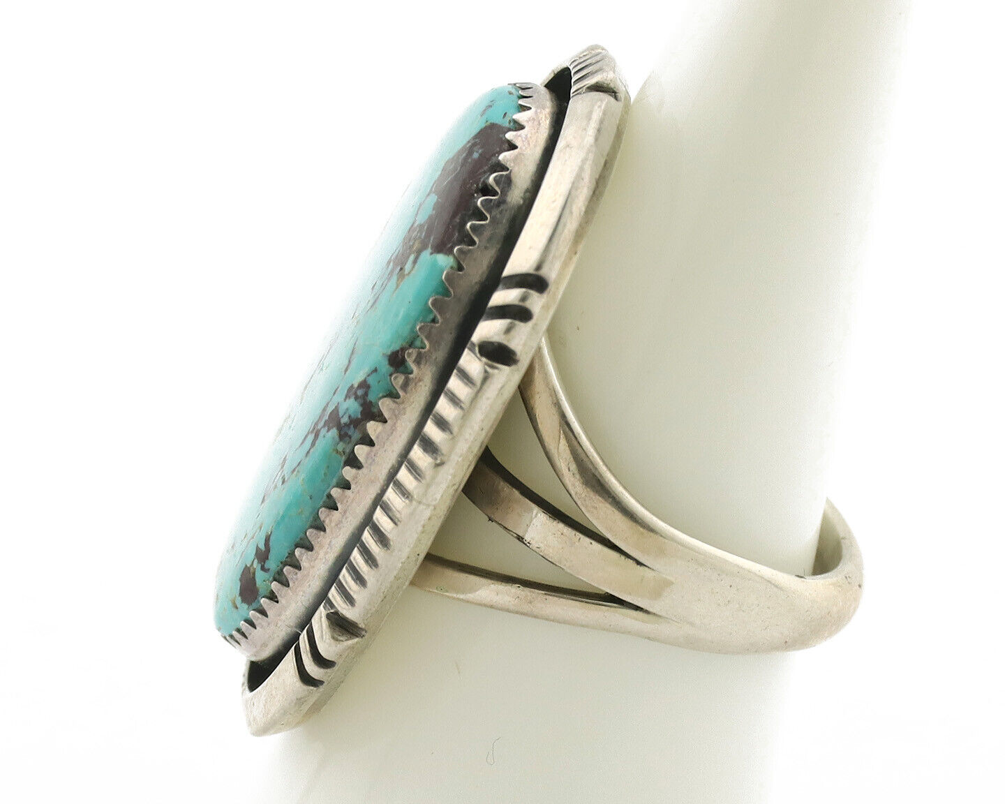 Navajo Ring .925 Silver Natural Turquoise Artist Signed William Denetdale C.80s