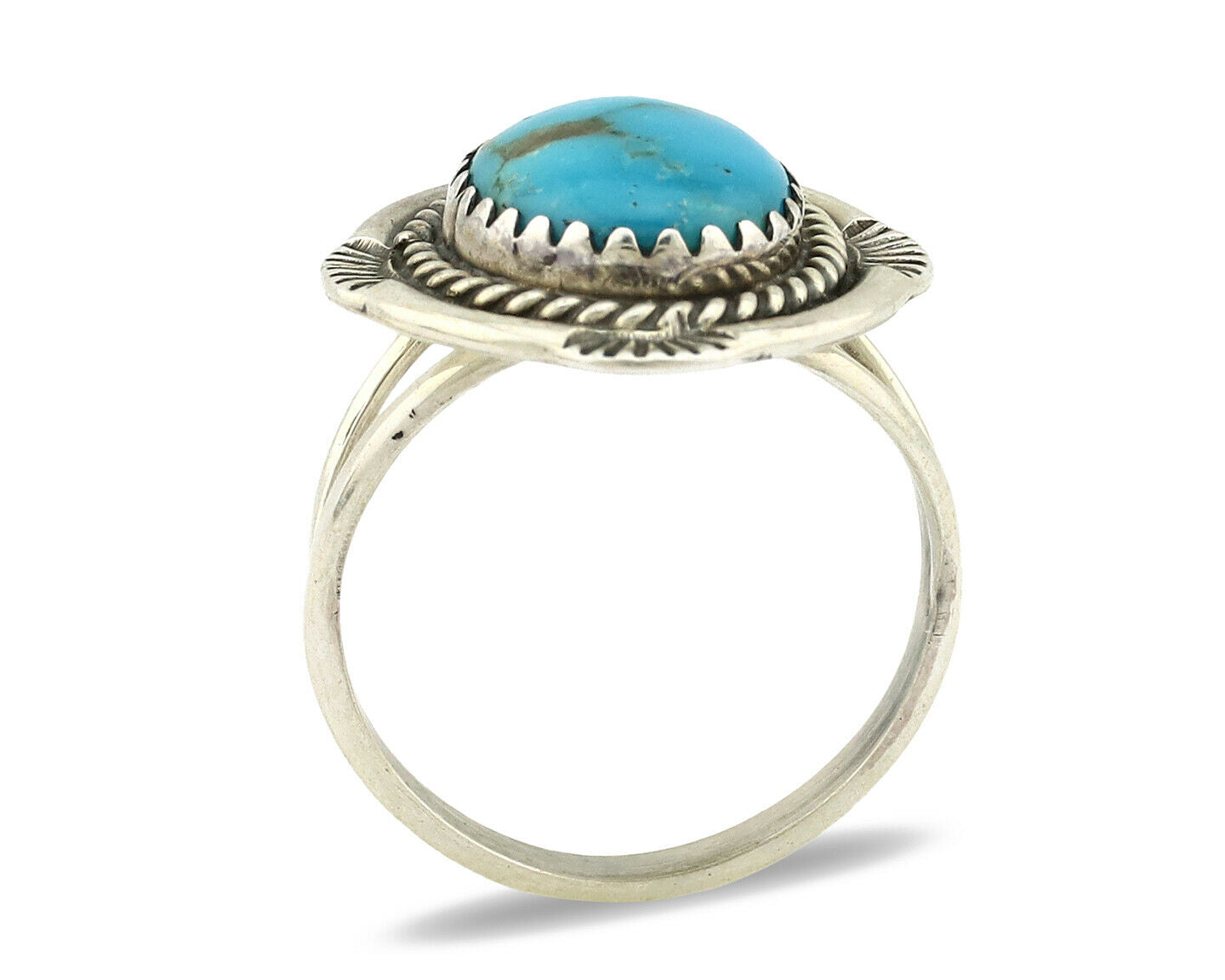 Navajo Ring .925 Silver Nevada Turquoise Native American Artist C.1980's