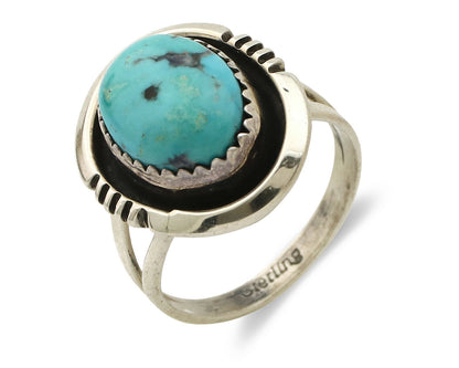Navajo Ring .925 Silver Blue Nevada Turquoise Native American Artist C.80's
