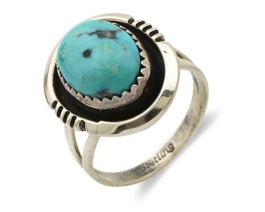 Navajo Ring .925 Silver Blue Nevada Turquoise Native American Artist C.80's