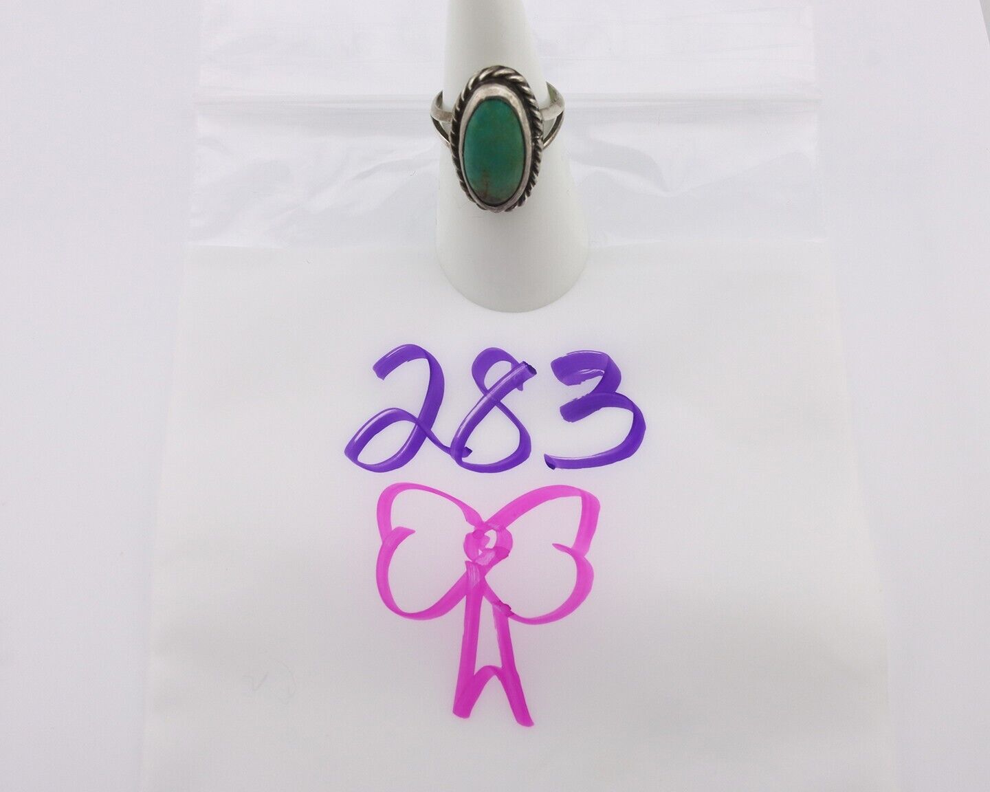 Navajo Handmade Ring 925 Silver Kingman Turquoise Signed M Montoya C.80's
