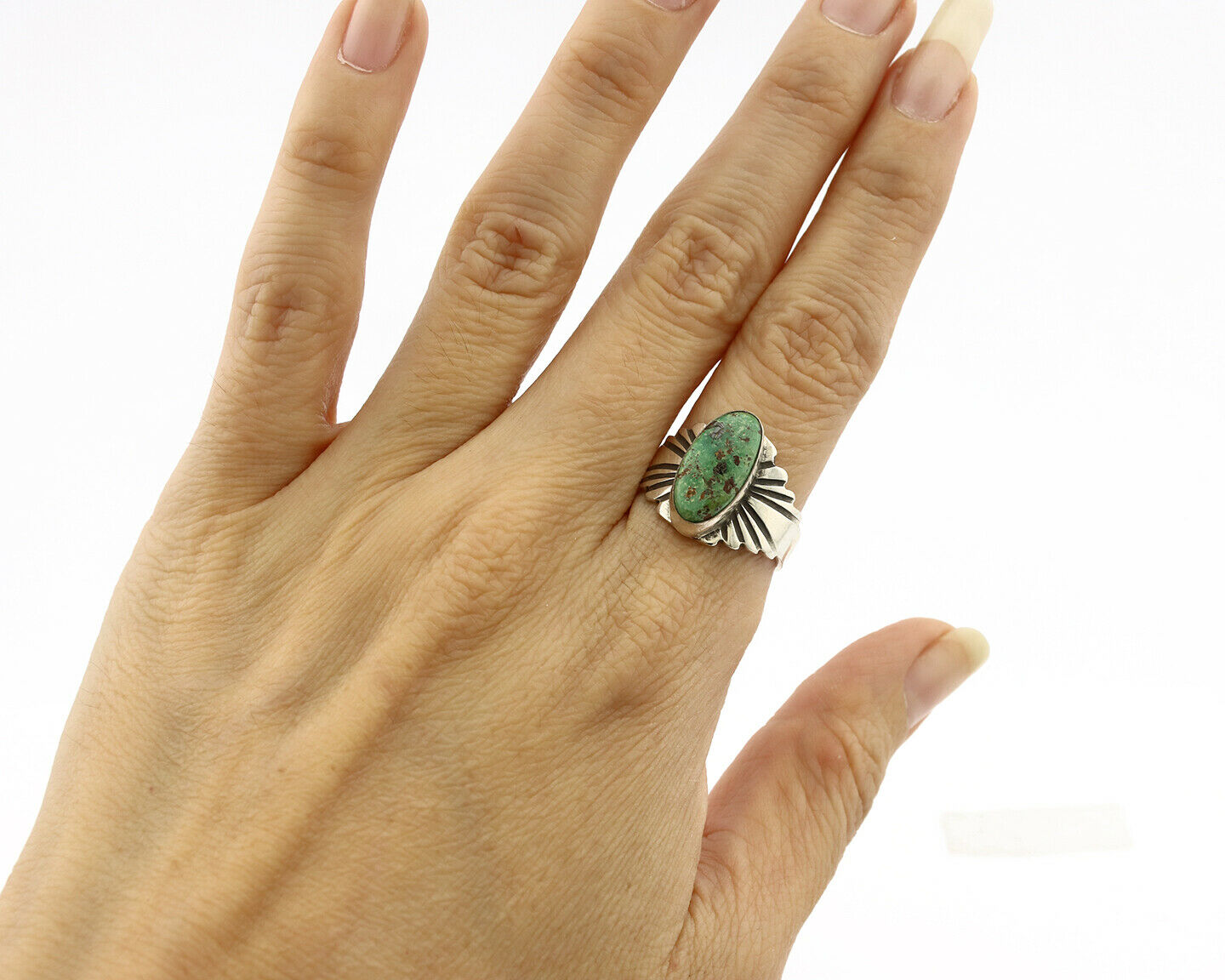 Navajo Ring .925 Silver Blue Green Arizona Turquoise Artist Signed Apache C.80's