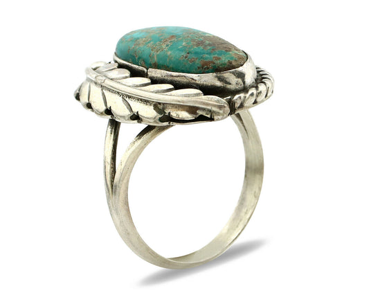 Navajo Ring .925 Silver Turquoise Mountain Signed Artist Apache C.80's
