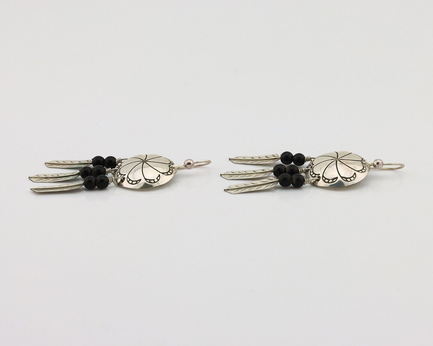 Navajo Earrings 925 Silver Natural Black Onyx Artist Signed T C.80's
