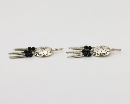 Navajo Earrings 925 Silver Natural Black Onyx Artist Signed T C.80's