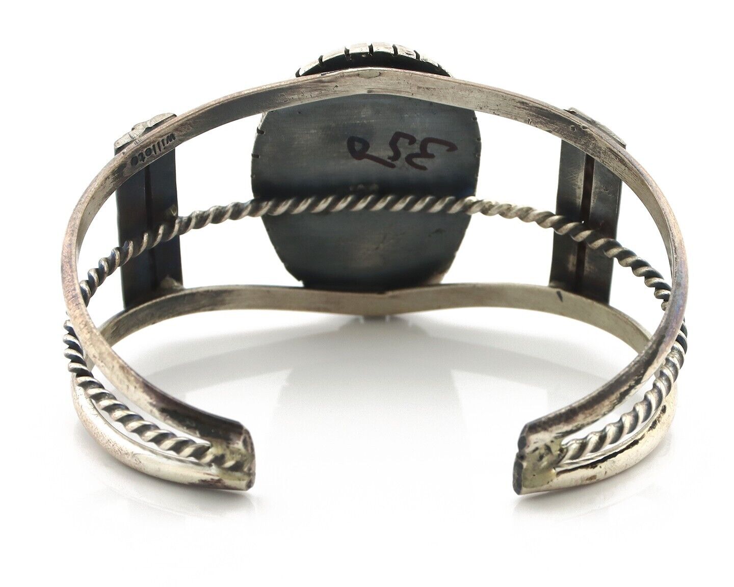 Navajo Bracelet 925 Silver Natural Blue Spiderweb Turquoise Signed Tom Willeto