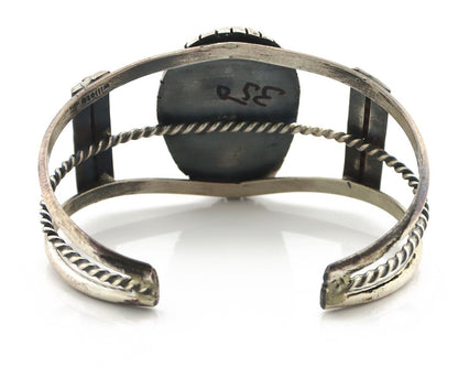 Navajo Bracelet 925 Silver Natural Blue Spiderweb Turquoise Signed Tom Willeto