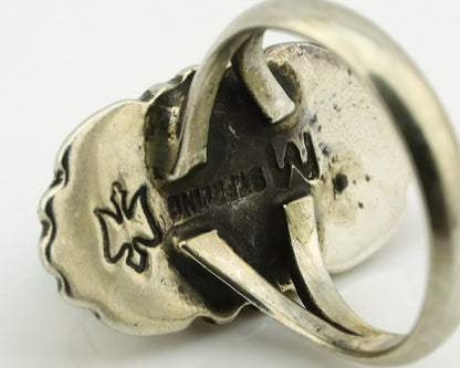 Navajo Ring .925 Silver Green Turquoise Artist Signed M Montoya C.80's