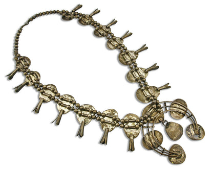 C.1950's Old Pawn Navajo Hand Stamped Bisbee Turquoise .925 Squash Necklace