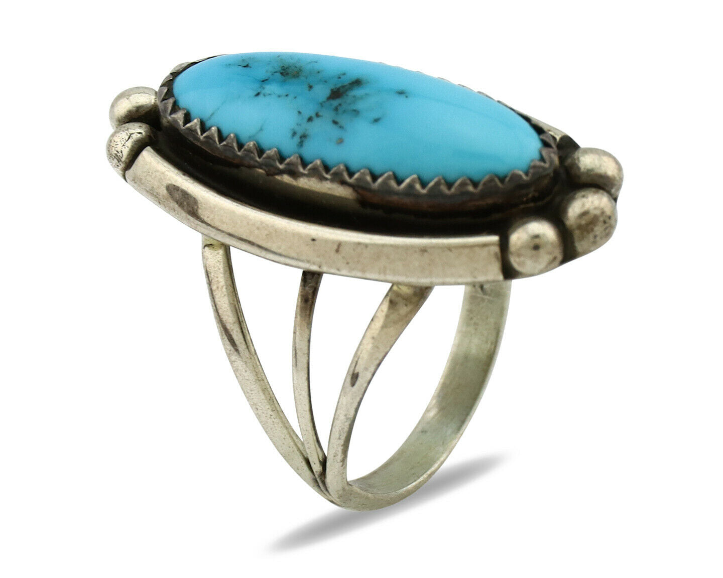 Navajo Ring .925 Silver Natural Blue Turquoise Native Artist SC C.80's