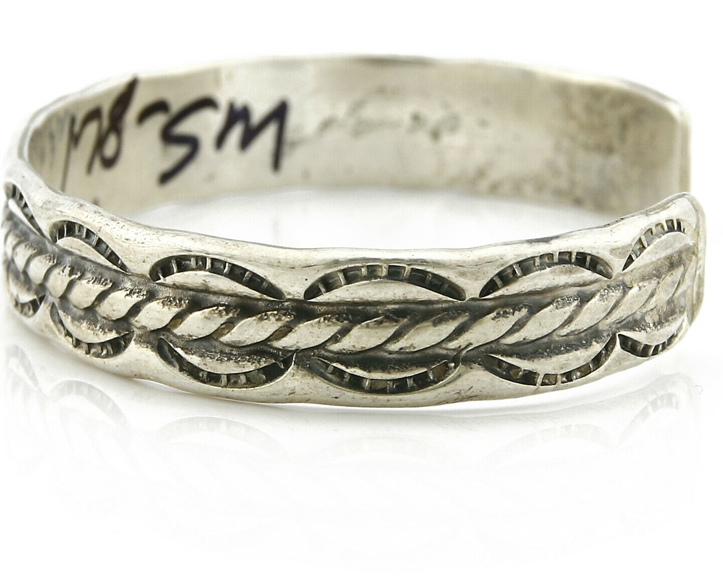 Navajo Bracelet .925 Silver Handmade Hand Stamped Signed Artist C Montoya C.80's