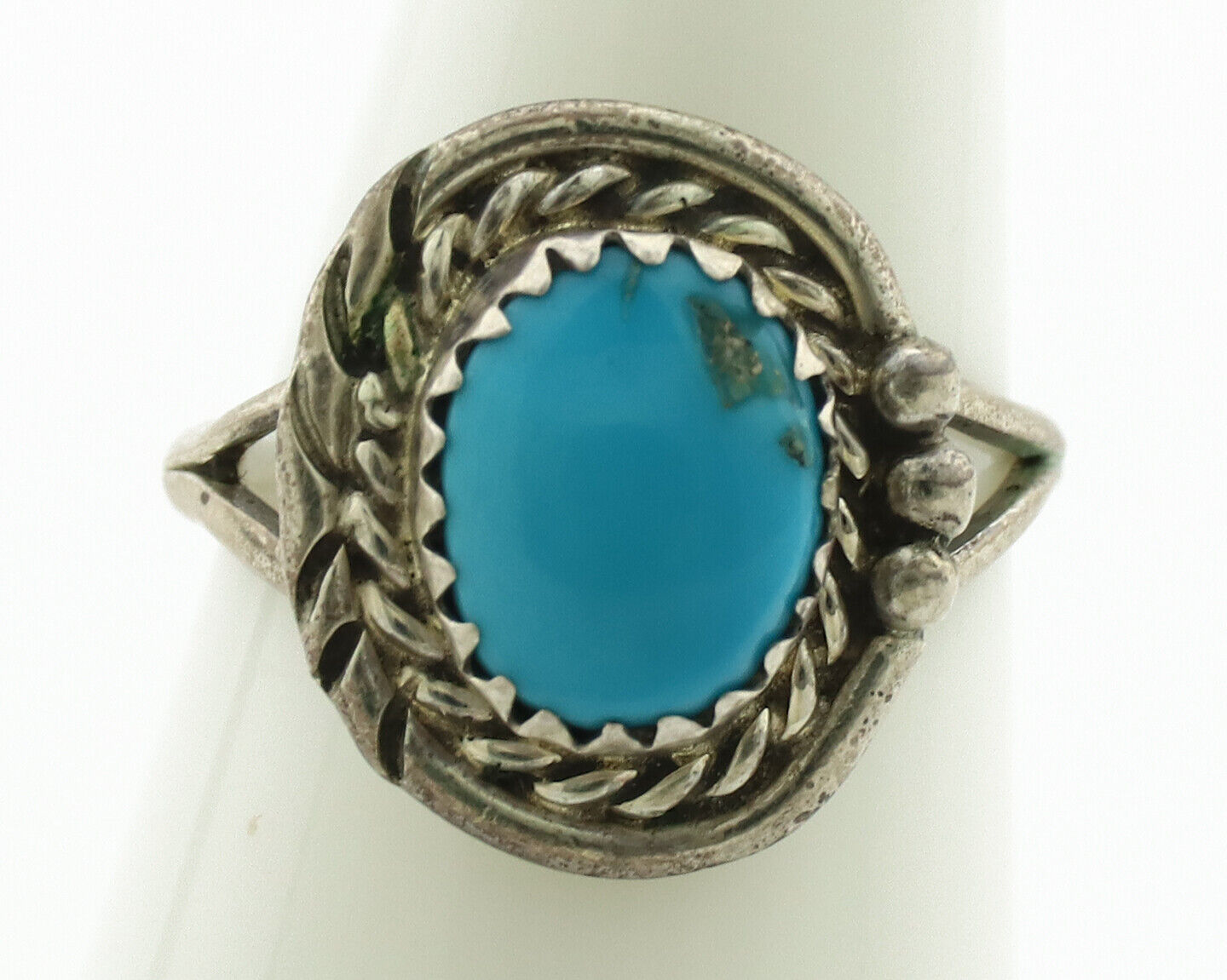 Navajo Ring .925 Silver Sleeping Beauty Turquoise Native Artist C.80's