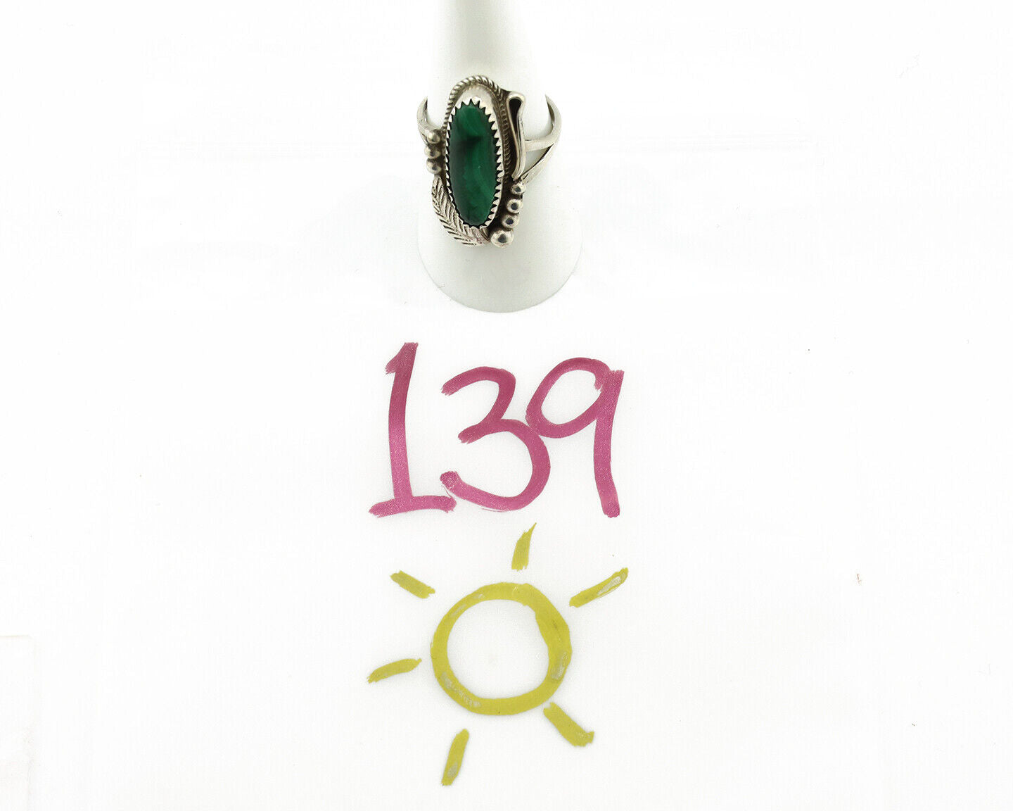 Navajo Ring 925 Silver Natural Green Malachite Signed Justin Morris C.80's