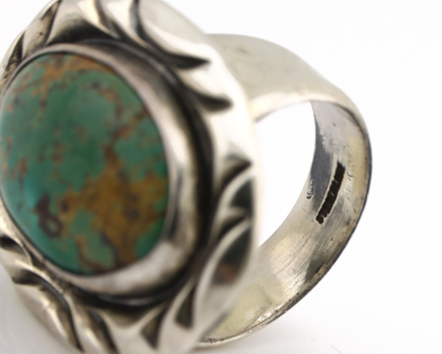 Men's Navajo Ring 925 Silver Kingman Turquoise Native Artist Signed C Montoya