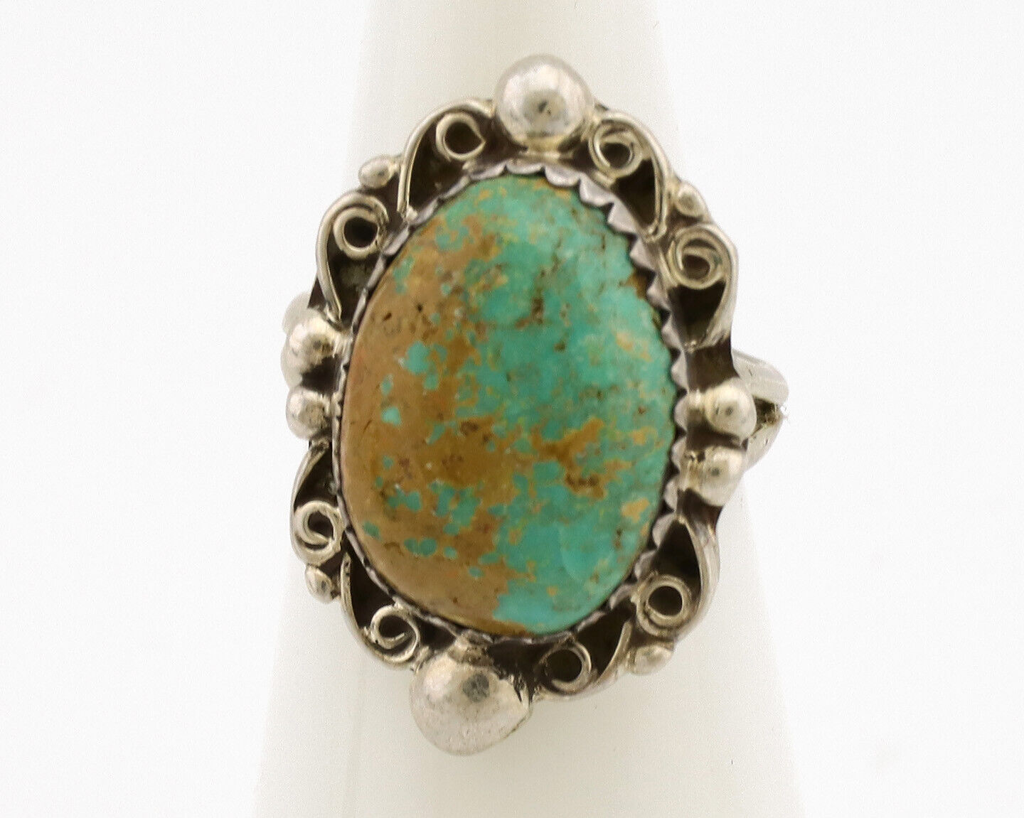 Navajo Ring .925 Silver Kingman Green Turquoise Signed Billy Eagle C.80's
