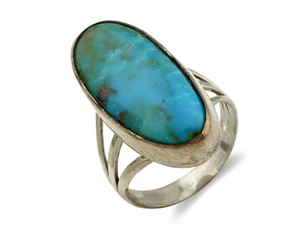 Navajo Ring .925 Silver Nevada Turquoise Native American Artist C.80's