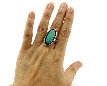 Navajo Ring .925 Silver Kingman Turquoise Artist Signed M Begay C.1980's