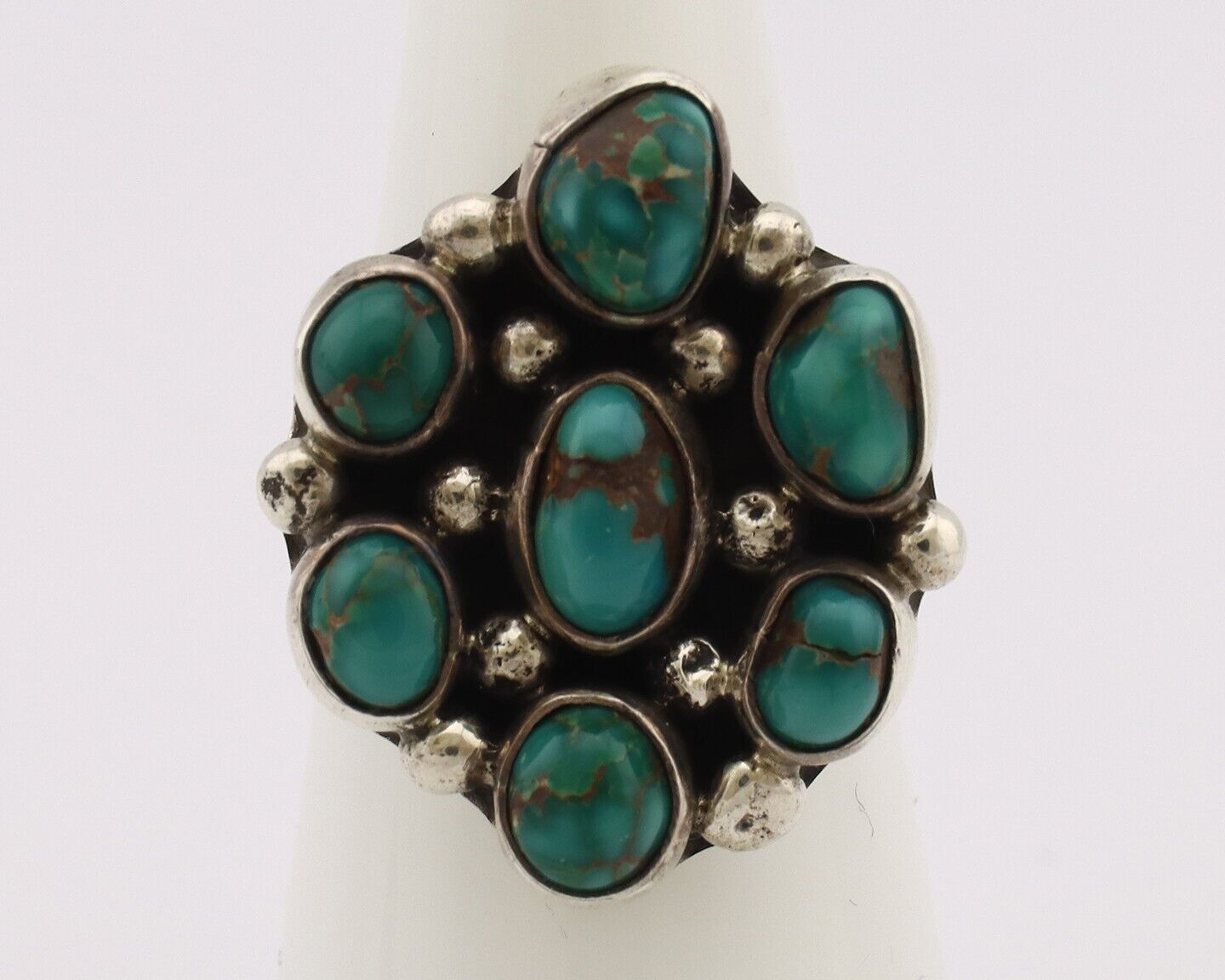 Navajo Ring .925 Silver Natural Blue Turquoise Artist Signed LP C.80's