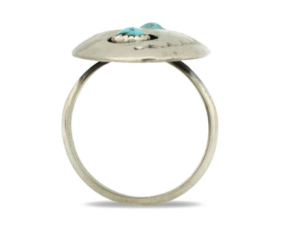 Navajo Ring .925 Silver Handmade Spiderweb Turquoise Native Artist C.1980's