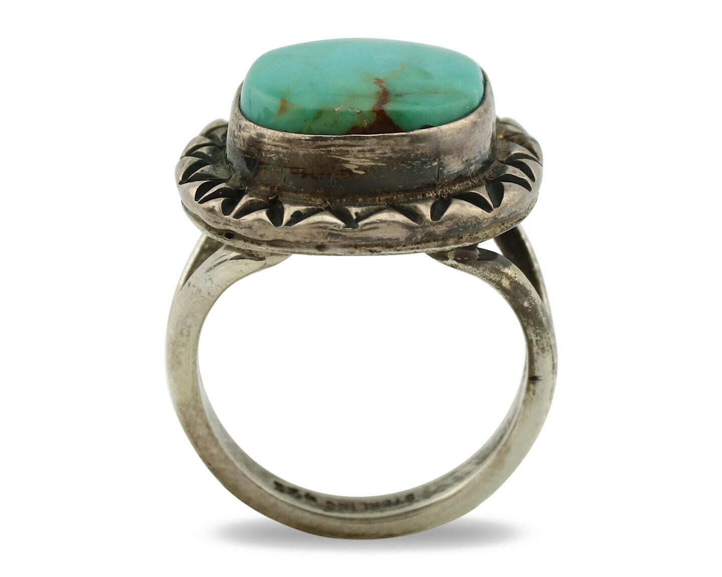 Navajo Ring .925 Silver Kingman Turquoise Artist Signed Gecko C.1980's