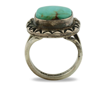 Navajo Ring .925 Silver Kingman Turquoise Artist Signed Gecko C.1980's