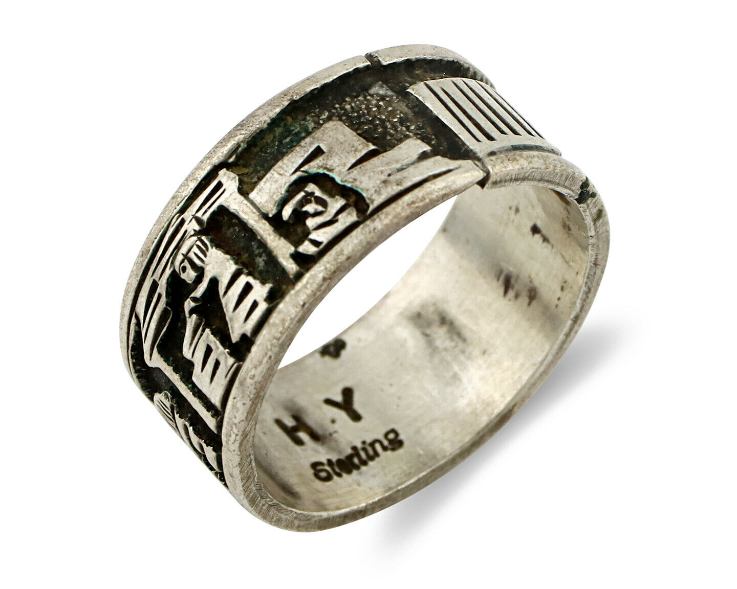 Navajo Pictograph Ring .925 Silver Signed Artist HY C.80's