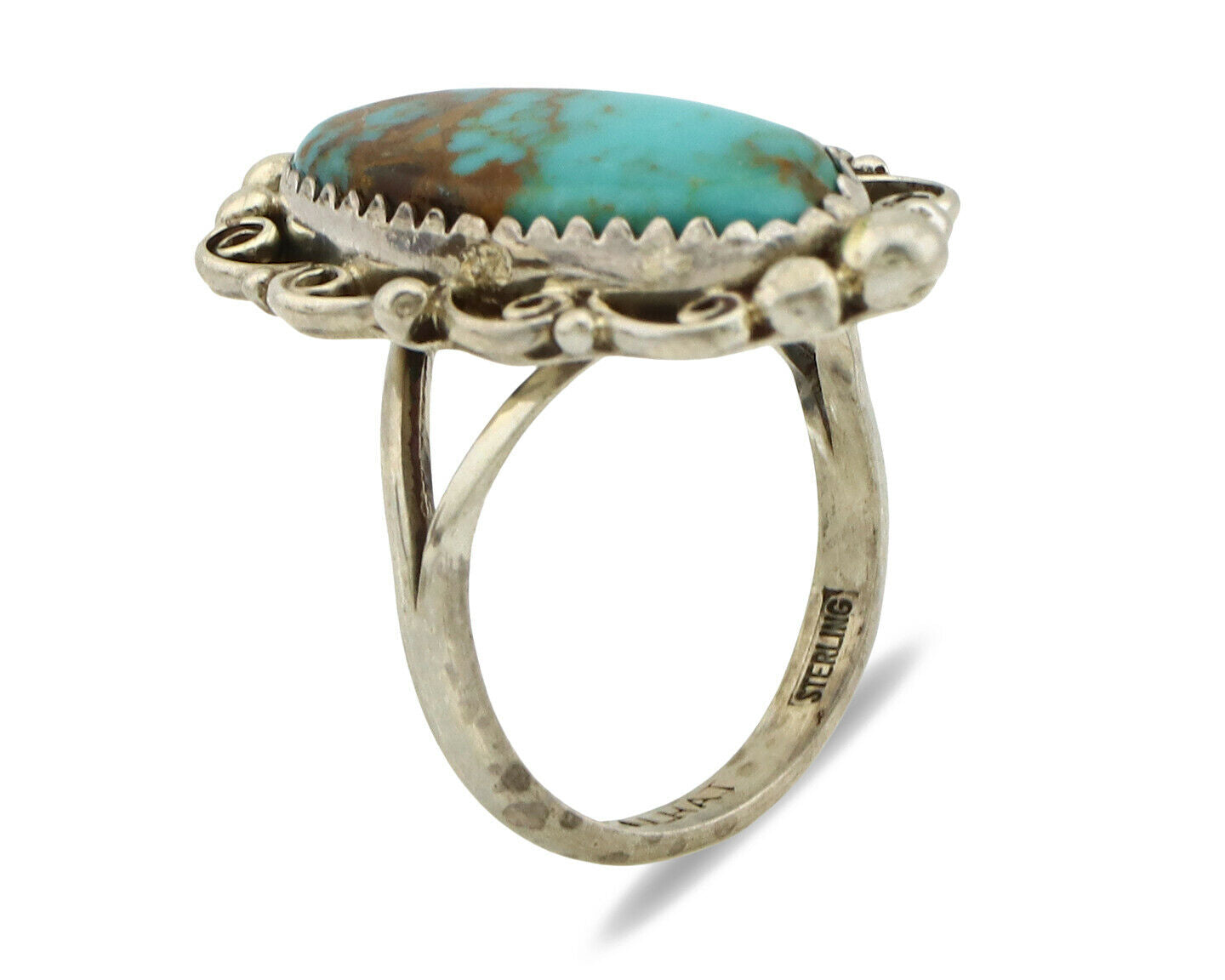Navajo Ring .925 Silver Kingman Turquoise Artist Signed Talhat C.90's