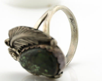 Navajo Ring .925 Silver Spiderweb Turquoise Native American Artist C.1980s