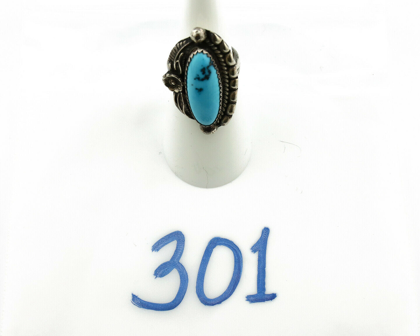 Navajo Ring .925 Silver Natural Blue Turquoise Artist Signed SC C.80's