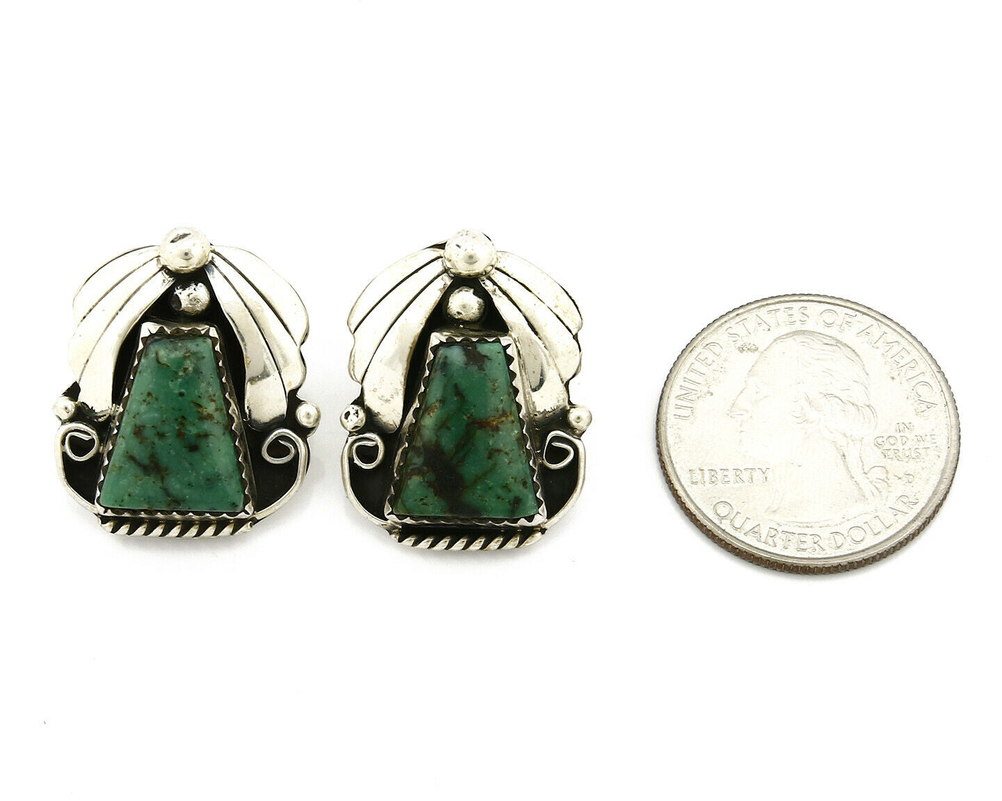 Women's Navajo Earrings .925 Silver Crescent Valley Turquoise Handmade C.80's