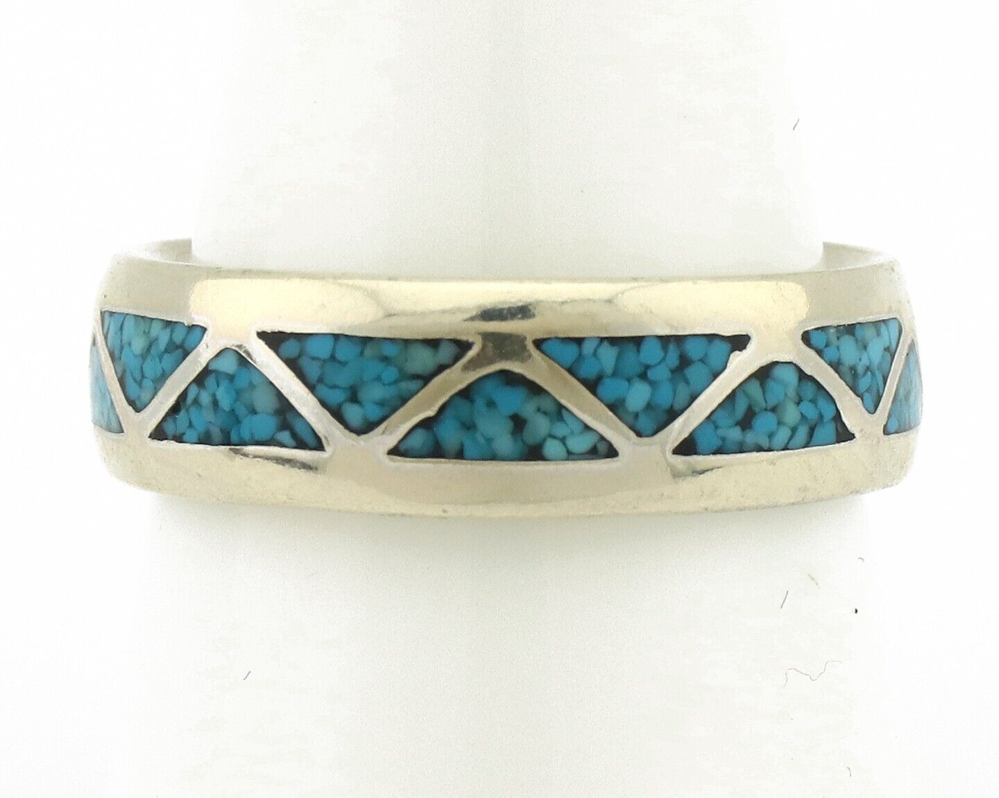 Navajo Chip Inlay Ring 925 Silver Sleeping Beauty Turquoise Artist Silver Cloud