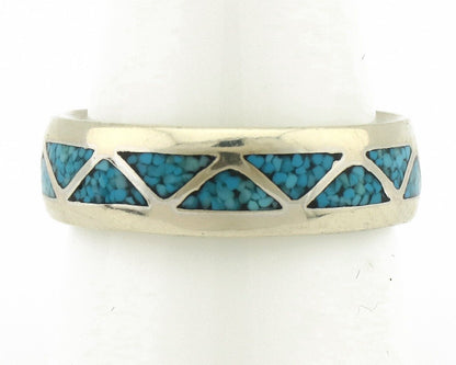 Navajo Chip Inlay Ring 925 Silver Sleeping Beauty Turquoise Artist Silver Cloud