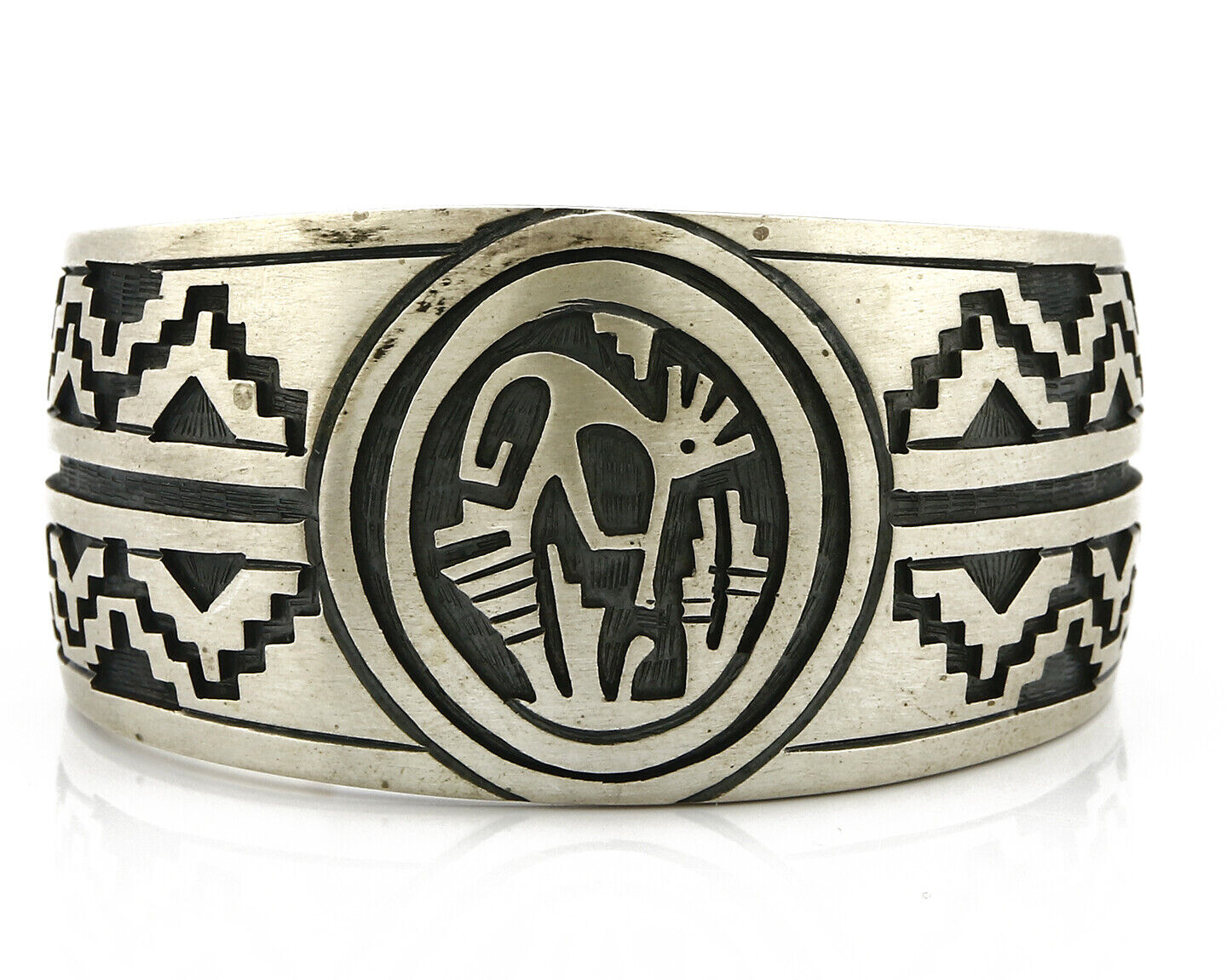 Navajo Lowell Draper Bracelet .925 Silver C.80's Overlay Kokopelli Pattern